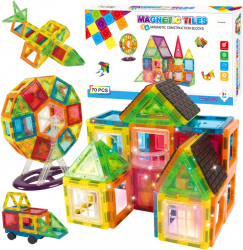 Set de Constructie Magnetic Tiles 3D 70 Piese colorate Jucarie Creativa si Educationala STEM VisionHub® multiple forme de constructi 