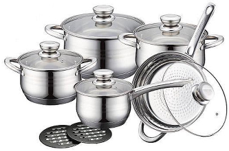 Set De Oale 12 Piese Fund Cu 3 Straturi Capac Din Sticla Inox Ergonomice Usor De Folosit Argintiu 