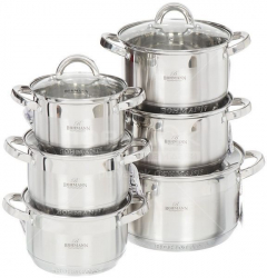Set De Oale Din Inox Bohmann 12 Piese Otel Inoxidabil 7 Straturi Baza Incapsulata Margini Curbate Capace Din Sticla Cu Orificiu Pentru 