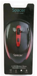 Mouse spacer pc sau nb wireless 2.4ghz optic 1600 dpi butoane/scroll 4/1 negru cu rosu baterii incluse 2x aaa 