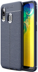 Husa Lemontti Litchi compatibila cu Samsung Galaxy A20e Navy Blue 