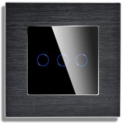 Intrerupator Triplu Wi-Fi cu Touch din Sticla si Rama de Aluminiu LUXION Negru 
