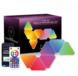 Kit Panouri Luminoase LED LuxeDenar® 8 Modulare Inteligente RGBW Wi-Fi Sincronizare Muzica Aplicatie Mobila Telecomanda Compatibi 