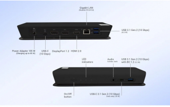 Docking station I-TEC USB-C Power Delivery 65W buton on/off 2x Display Port 1x HDMI Gigabit LAN 4x USB Negru