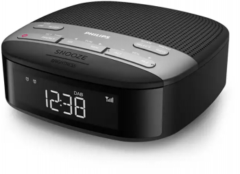 Radio Philips Cu Ceas Functie Alarma Dubla Tuner Dab+ / Fm Afisaj Lcd Digital Putere 1 W Sistem Audio Mono Control Volum Sus/jos Negr 