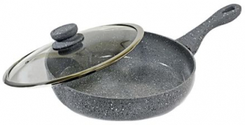 Tigaie Din Aluminiu Forjat Diametru De 20 Cm Marmorata Cu Capac Din Sticla Termorezistenta Maner Ergonomic Termoizolat Culoare Gri 