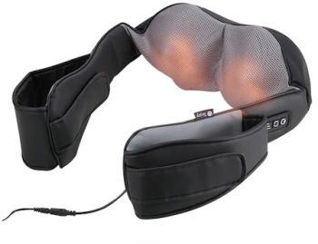 Aparat de masaj cervical cu infrarosu si cu bile 24W din piele culoare negru 