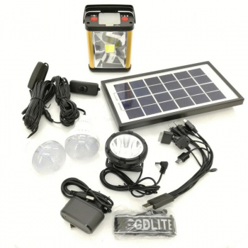 Kit Solar Cu Panou Solar Si Lanterna Lampa Led Cob Acumulator Reincarcabil 3.7v Lion Timp De Reincarcare 12 Ore Port Usb 2 Becuri On/o