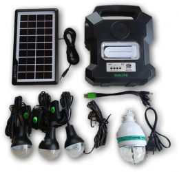 Kit Solar Portabil Pentru Camping Cu 3 Becuri Led Smd Acumulator Reincarcabil 6 V - 4 Ah Iesire Usb Incarcare Deviceuri Autonomie 5 Ore 