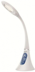 Lampa De Birou Multifunctionala Lumina Led Afisare Ceas Termometru Brat Flexibil Butoane Tactile Design Modern Alb 