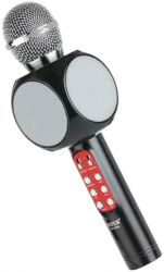 Microfon Klausstech Negru Karaoke Wireless Cu Bluetooth Si Boxa Led + Selfie Ring Light Negru 