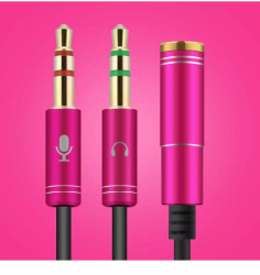Cablu jack 3 5 mm Mama la Dual Tata Casti Mic Audio Splitter Culoare Roz