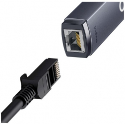 Adaptor placa de retea Baseus Lite WKQX000313 USB Type-C - RJ-45 Gigabit LAN metalic LED gri 