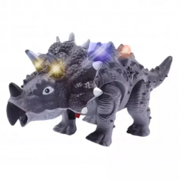 Dinozaur Triceratops electric cu baterii lumini si sunete miscari realiste gri 
