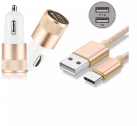 Duo 2.1A/1A Adaptor Auto + cablu USB tip C USB-C Culoare Aur 