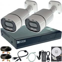 Kit Supraveghere OOGIS&trade K5MX2ECR-20 cu 2 Camere 5MP 2K+ IR 30m Microfon exterior 1920P extensibil la 4 Complet + HDD2TB acces mobil 