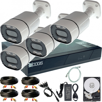 Kit Supraveghere OOGIS&trade K5MX4CR-10 cu 4 Camere 5MP 2K+ IR 30m Microfon exterior 1920P Complet + HDD1TB acces mobil noapte/zi 