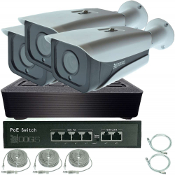 Kit Supraveghere OOGIS&trade P4MF3ERR IP PoE cu 3 Camere 4MP 2K IR 50m exterior extensibil la 16 Complet acces mobil noapte/zi 