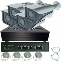 Kit Supraveghere OOGIS&trade P8MF4ERR IP PoE cu 4 Camere 8MP 4K IR 50m exterior extensibil la 10 Complet acces mobil noapte/zi 