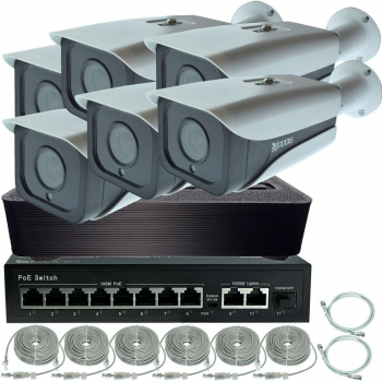 Kit Supraveghere OOGIS&trade P8MF6ERR IP PoE cu 6 Camere 8MP 4K IR 50m exterior extensibil la 10 Complet acces mobil noapte/zi 