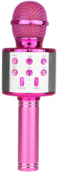 Microfon Wireless Karaoke MRG MWS858 Bluetooth Reincarcabil Pentru Copii Cu Boxa Auxiliar Cititor Card MicroSD si USB Roz 