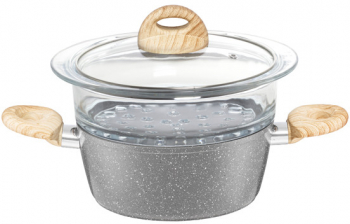 Oala cu capac si steamer 20cm 2.3L invelis Stone Effect AMBITION Kenya 