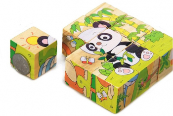Set 6 in 1 cuburi Puzzle din lemn pentru copii 6 imagini animale salbatice 