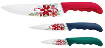 Set cutite 3 piese cu motive de Craciun AMBITION Holly 