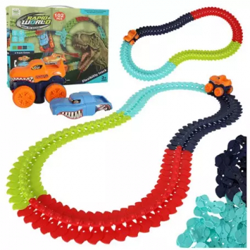 Set pista de curse din 102 de piese si masinuta cu baterie reincarcabila 