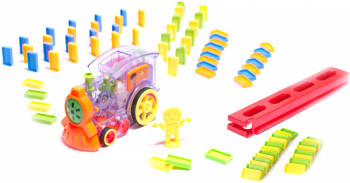 Set Trenulet Electric De Jucarie Cu 80 De Piese Domino cu lumini si sunete transparent 
