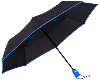 Umbrela telescopica neagra cu margine albastra deschidere si inchidere automata diametru 102cm 