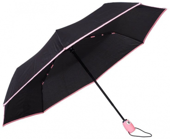 Umbrela telescopica neagra cu margine roz deschidere si inchidere automata diametru 102cm 