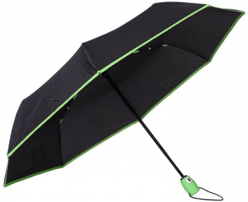 Umbrela telescopica neagra cu margine verde deschidere si inchidere automata diametru 102cm 