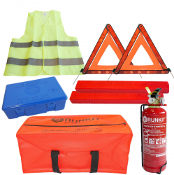 Kit siguranta auto stingator triunghi vesta trusa medicala si geanta