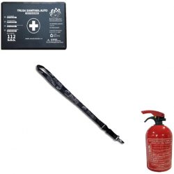 Kit siguranta auto valabilitate 5 ani Trusa medicala Stingator cu pulbere Breloc Motor Starter 