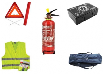 Kit Siguranta - trusa medicala triunghi reflectorizant stingator reincarcabil vesta reflectorizanta geanta cu fermoar 