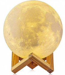 Lampa de veghe 3D Moon Light eMazing cu diametru 13 cm in forma de luna cu stele lumina multicolora in 16 culori acumulator integrat alim 