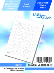 Etichete Autoadezive LabelOcean pe Suport A4 Buline Rotunde Ø 30 mm Mate 100 Coli 