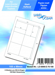 Etichete Autoadezive LabelOcean pe Suport A4 Dimensiuni 105x99 mm Mate 100 Coli 