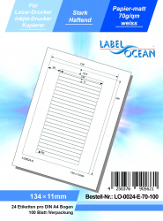 Etichete Autoadezive LabelOcean pe Suport A4 Dimensiuni 134x11 mm Mate 100 Coli 