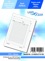 Etichete Autoadezive LabelOcean pe Suport A4 Dimensiuni 175x10 mm Mate 100 Coli 