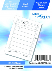 Etichete Autoadezive LabelOcean pe Suport A4 Dimensiuni 199.5x38 mm Mate 100 Coli 