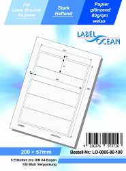 Etichete Autoadezive LabelOcean pe Suport A4 Dimensiuni 200x57 mm Lucioase 100 Coli 