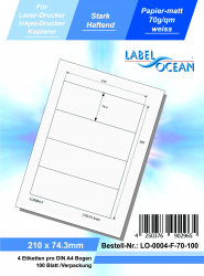 Etichete Autoadezive LabelOcean pe Suport A4 Dimensiuni 210x74.3 mm Mate 100 Coli 