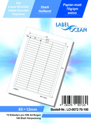 Etichete Autoadezive LabelOcean pe Suport A4 Dimensiuni 65x12 mm Mate 100 Coli 