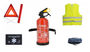 Kit Complet IMK Omologat Auto Siguranta Rutiera- Triunghi reflectorizat stingator trusa de prim ajutor vesta reflectorizanta + geanta de 