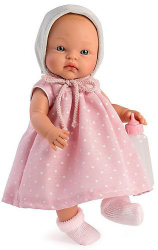 Papusa bebelus Alex cu rochita roz si biberon 36 cm 