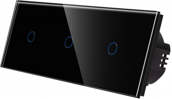 Intrerupator 3 x Simplu cu Touch din Sticla LUXION Negru 