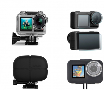 Set 4 accesorii pentru Camera DJI OSMO Action 1 Carcasa Subacvativa Husa de protectie din silicon Set 3 Folie Geanta de Protectie 