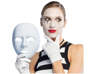 Masca mime din plastic pentru carnaval Halloween sau bal mascat alb 